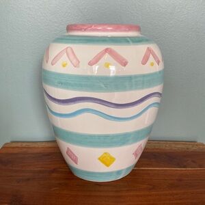 VTG Pier 1 Imports Abstract Vase from Italy White pink Blue Green & Yellow 90’s